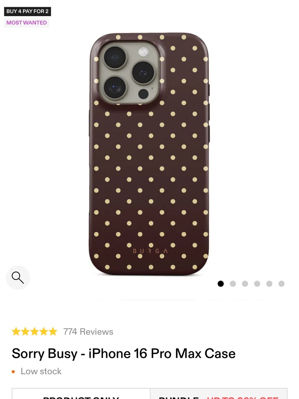 Burga Sorry Busy iPhone 16 Pro Max Case — Brown with Gold Dots